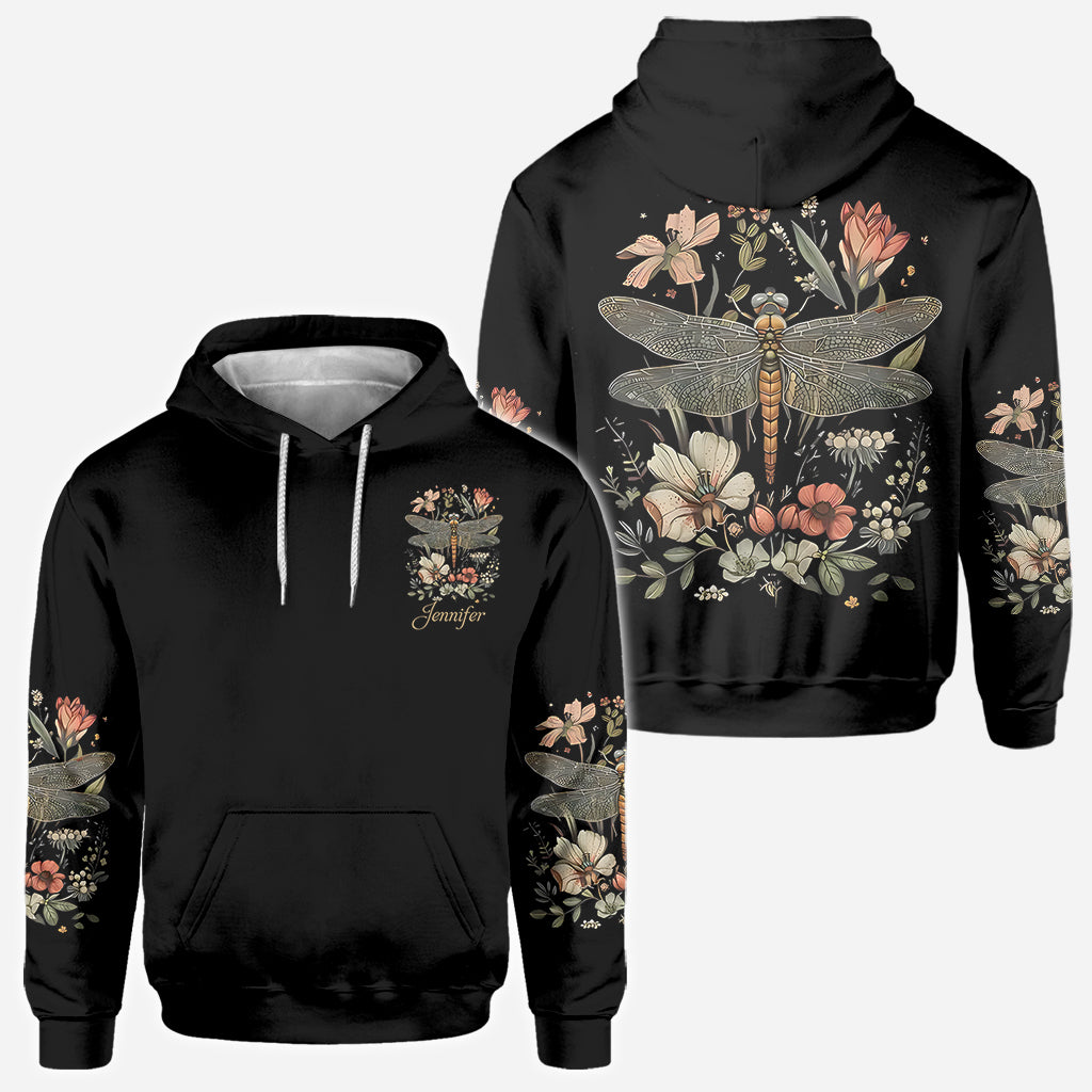 Libellule et fleurs - T-shirt personnalisé à motif libellule.