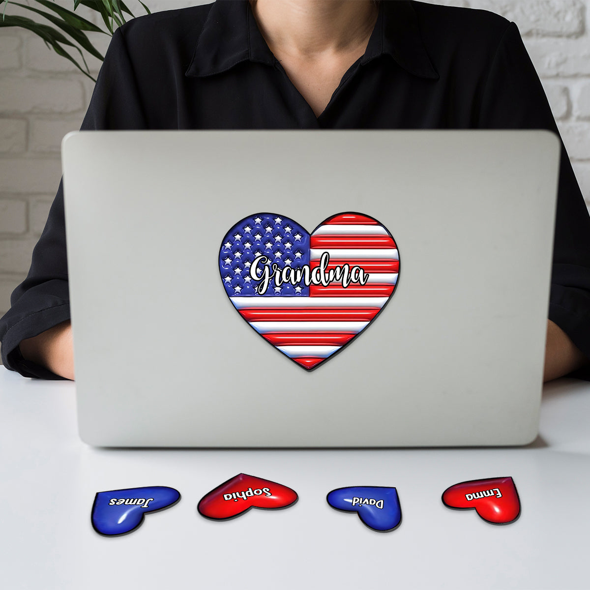Grandma & Grandkids Puff Heart Flag - Personalized Grandma Magnet