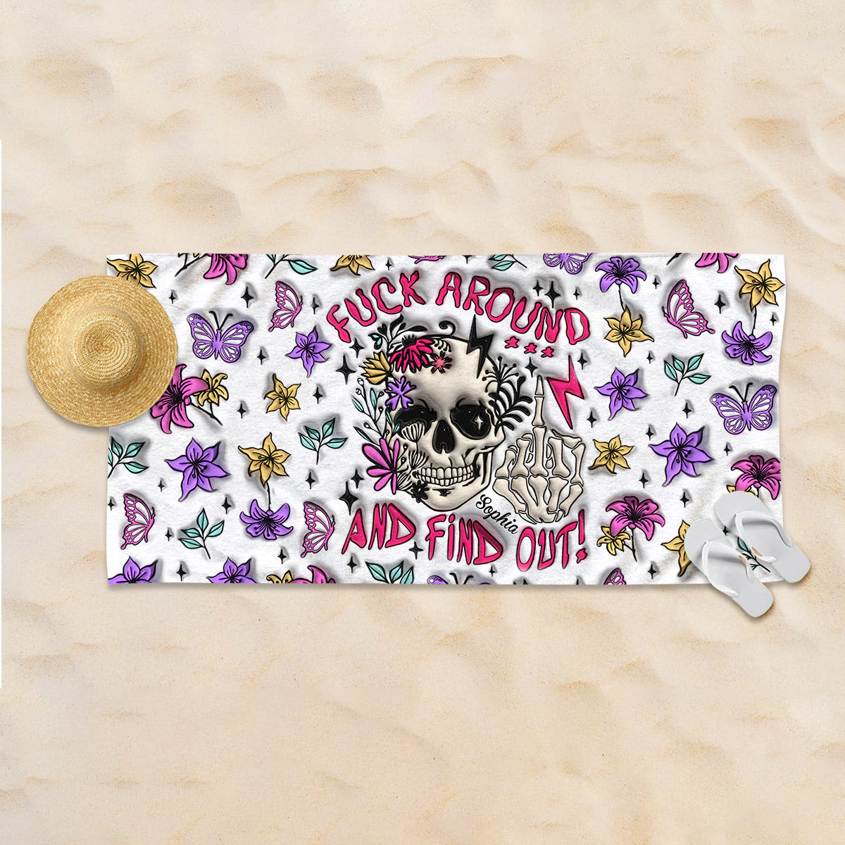 Fuck Around And Find Out - Personalized Skull Beach Towel