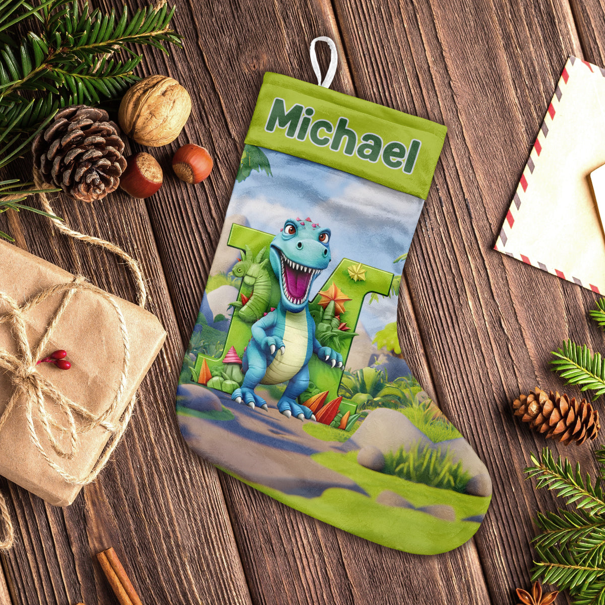 Dinosaur Alphabet - Personalized Kid Christmas Stockings