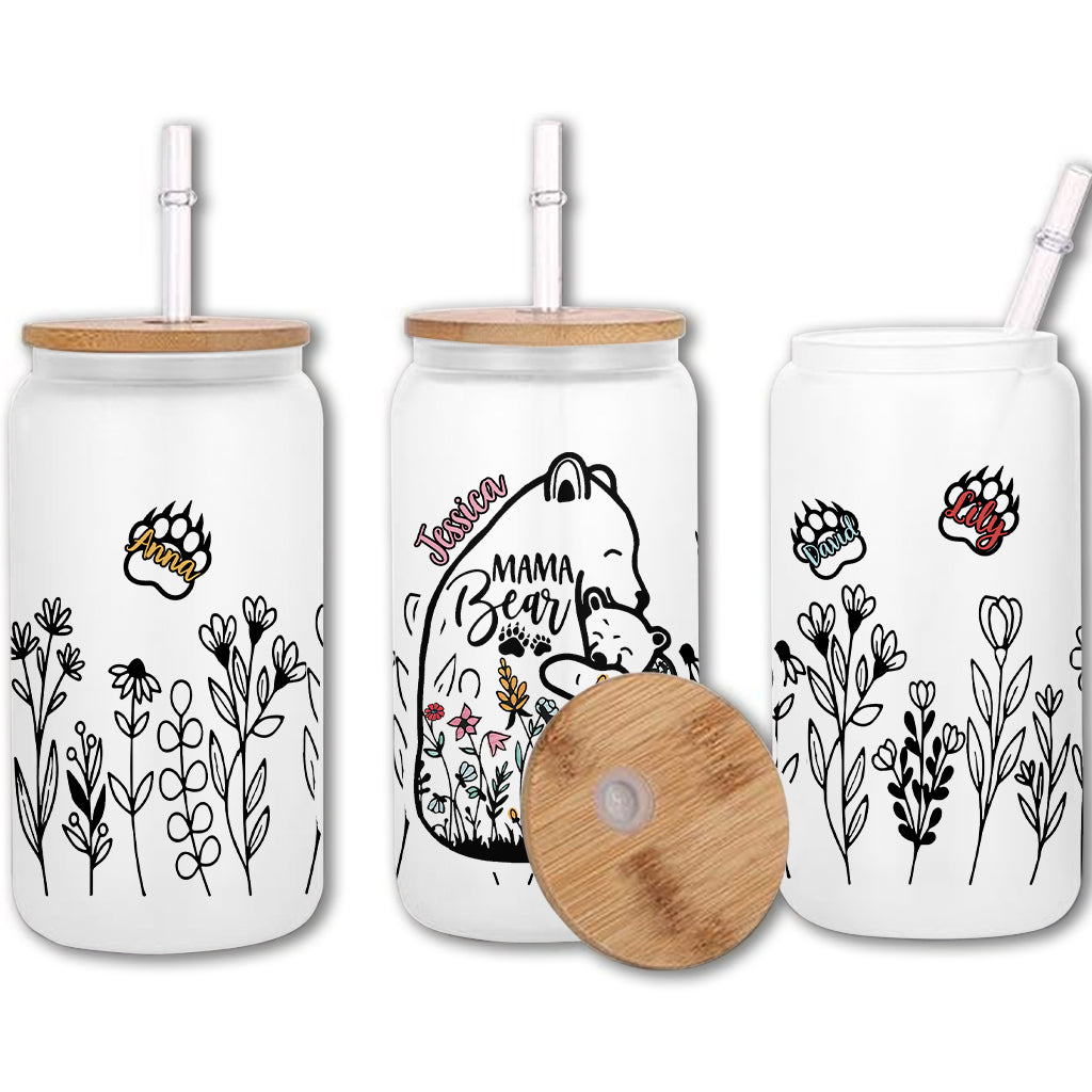 Mama Bear Floral Love Affection - Personalized Mother Can Glass