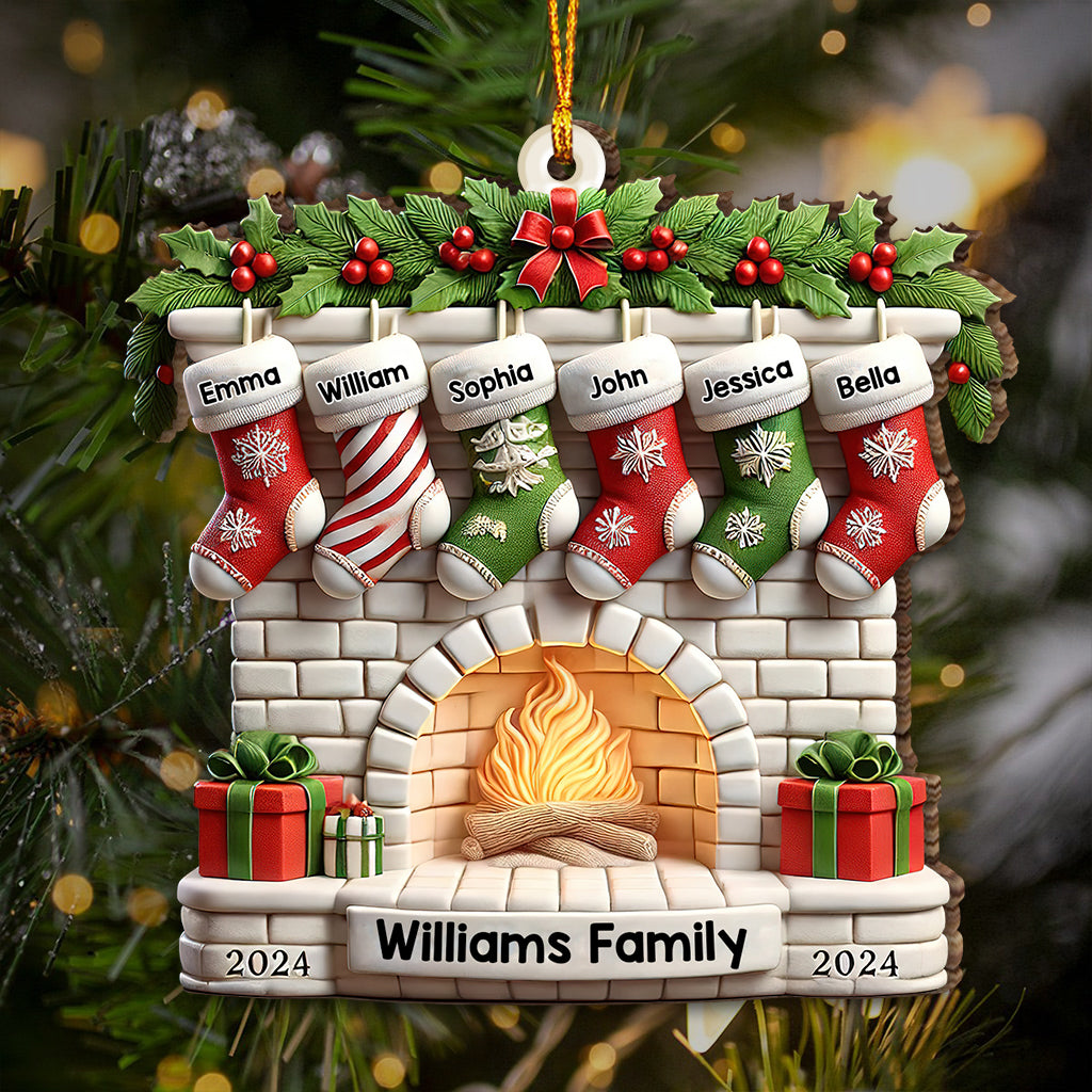 Stockings on Fireplace - Personalized Family Ornament