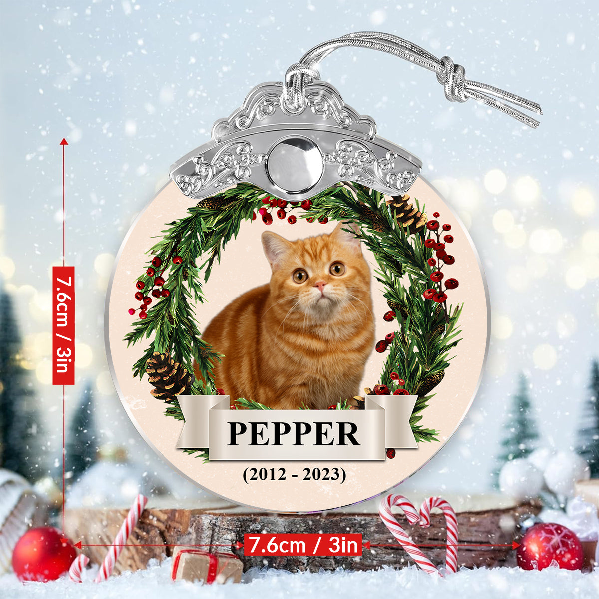 Custom Photo Lovely Pet Face - Personalized Cat Vintage Ornament