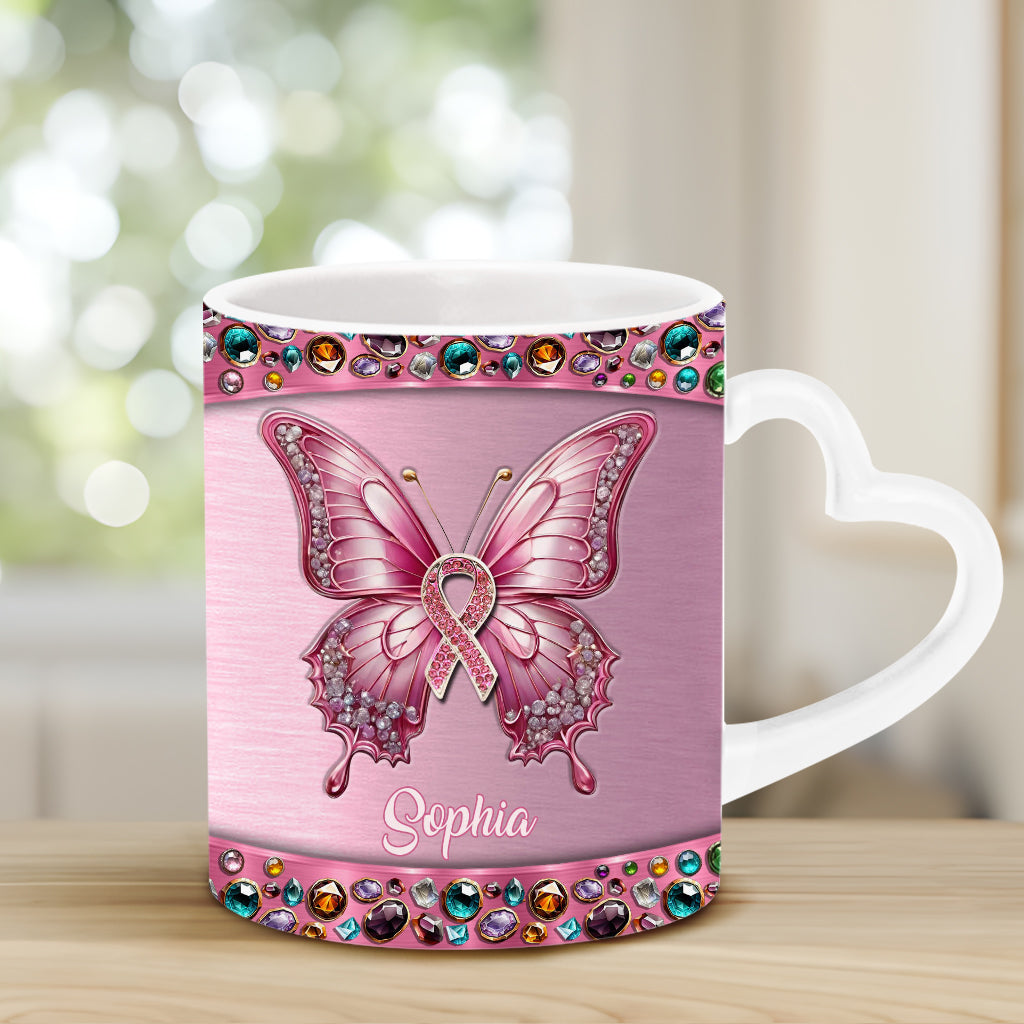 Faith Hope Love - Personalized Breast Cancer Awareness Heart Handle Mug