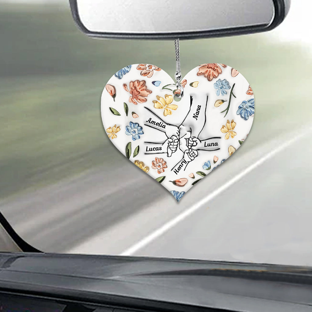 Floral Inflated Hands Holding - Personalized Grandma Car Ornament