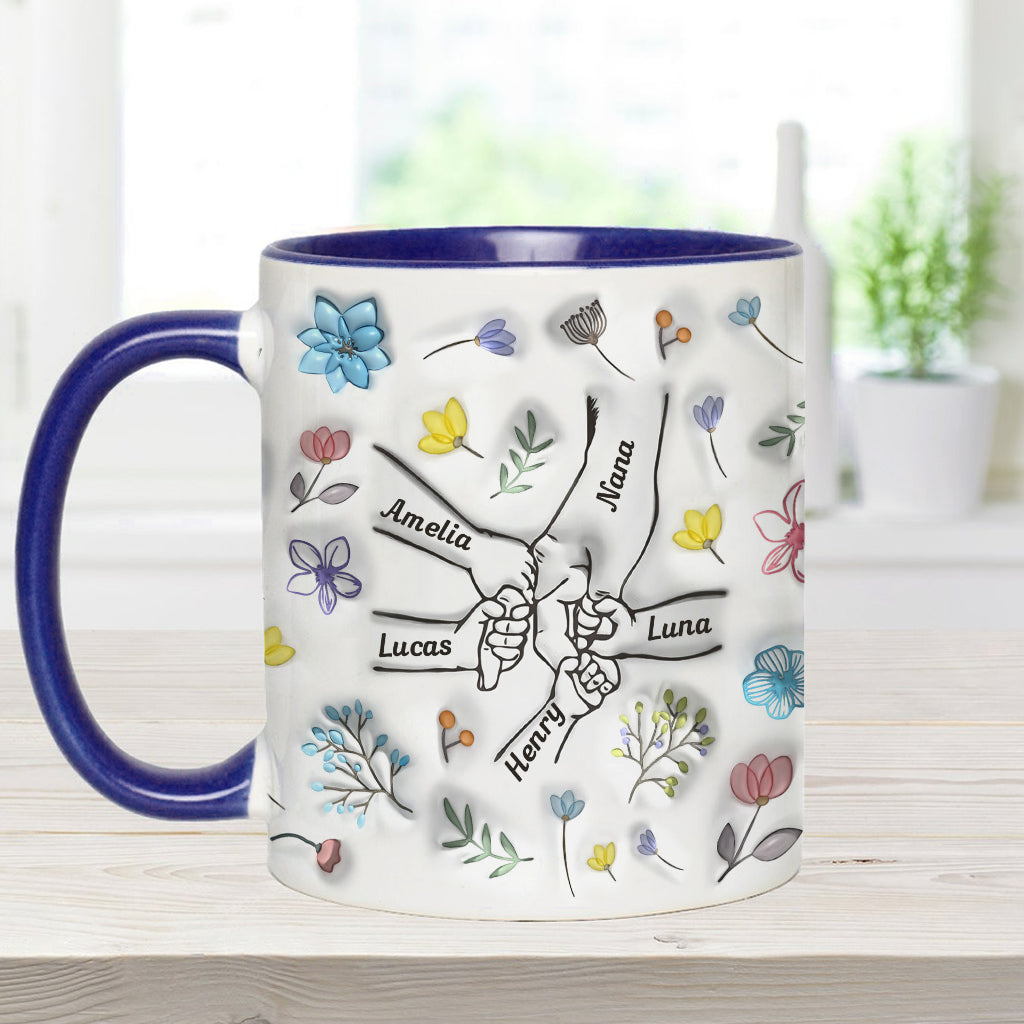 Holding Hands Grandma Mom Nana - Personalized Grandma Accent Mug