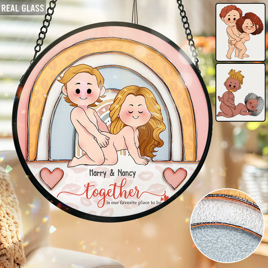Together Is Our Favorite Place To Be - Personalized Couple Stained Glass Suncatcher
