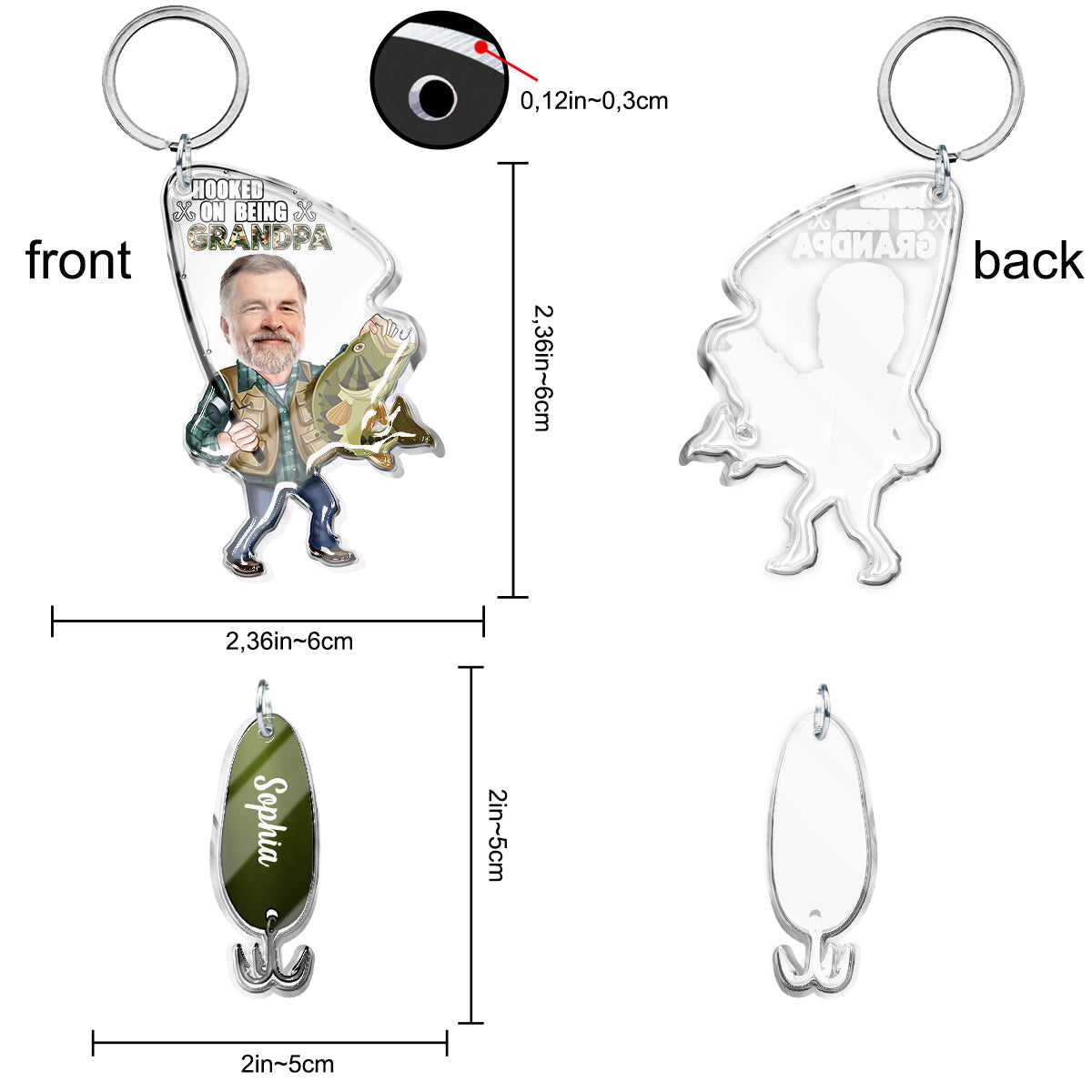 Hooked On Being Grandpa Any Title - Personalized Father Keychain with Charms