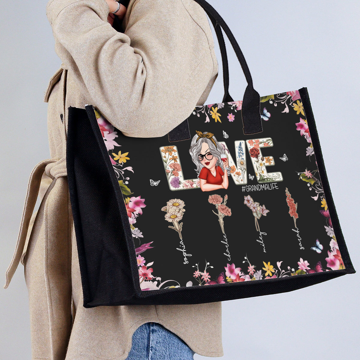 Love Grandma Mom Life - Personalized Grandma Canvas Tote Bag