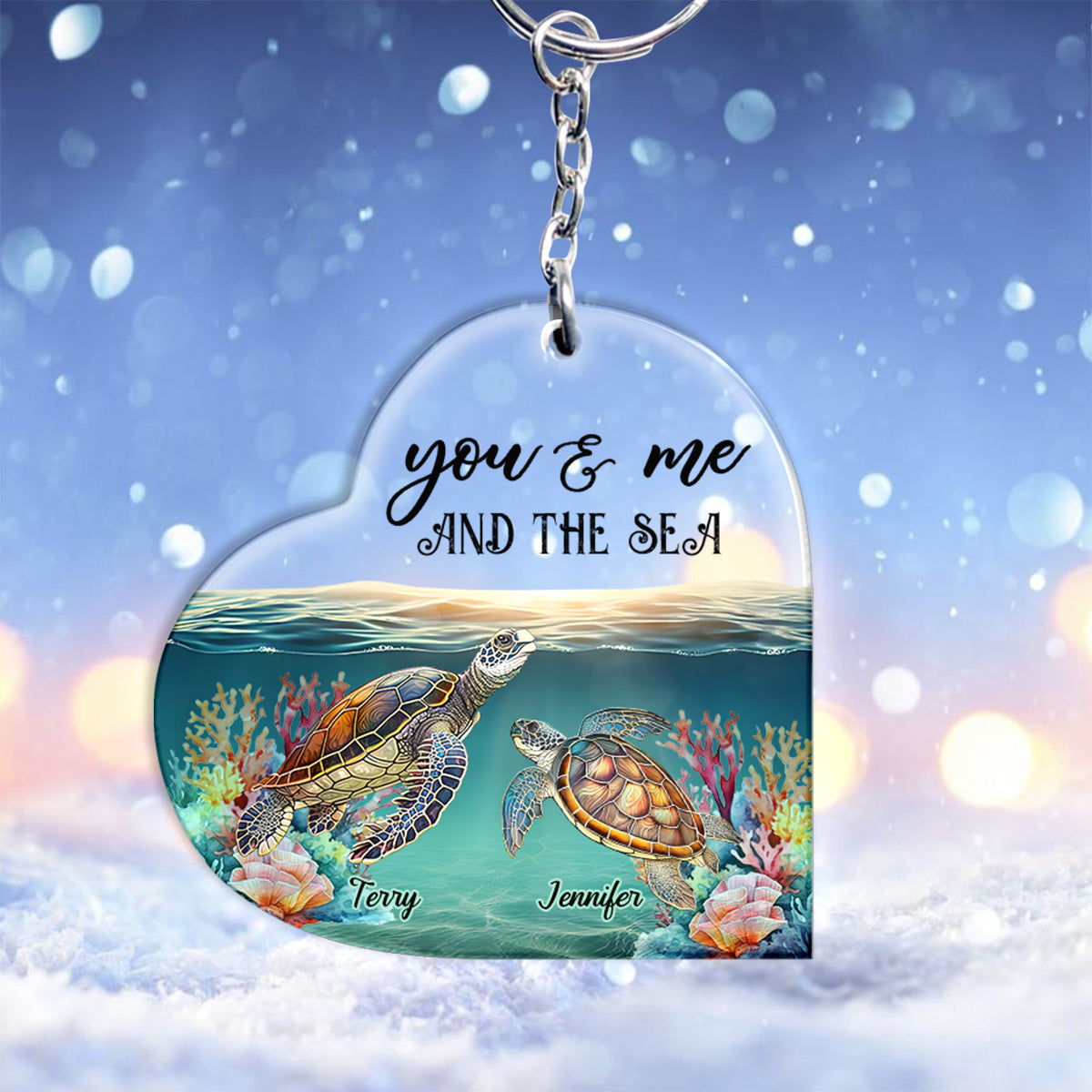 You & Me And The Sea - Personalized Turtle Keychain