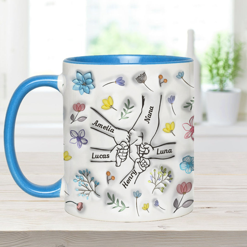 Holding Hands Grandma Mom Nana - Personalized Grandma Accent Mug