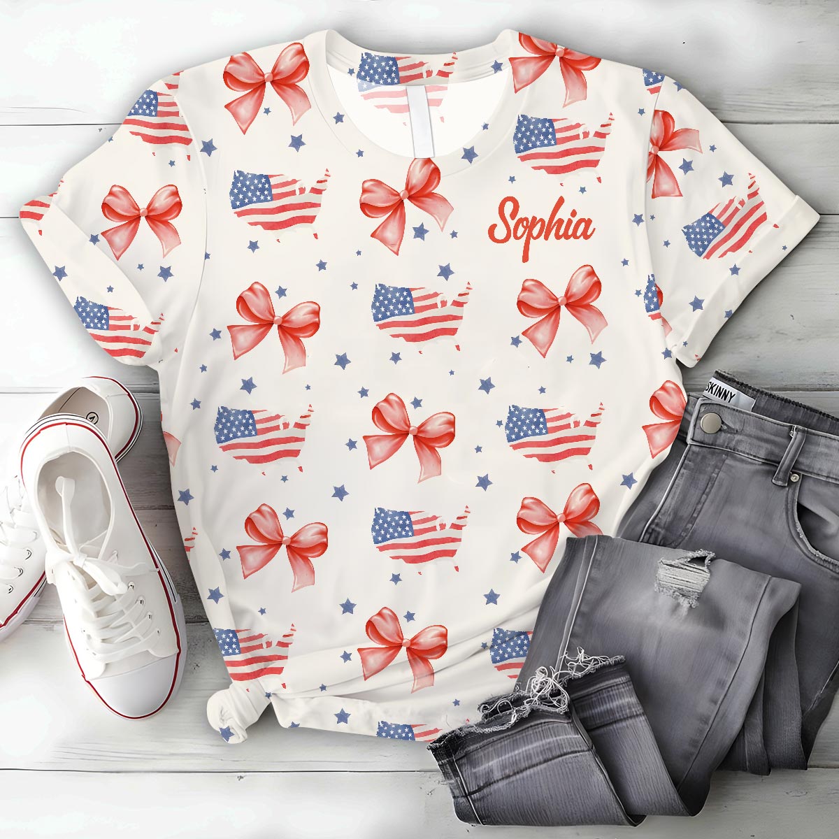 Coquette American Girl - Personalisiertes T-Shirt zum Unabhängigkeitstag/4. Juli