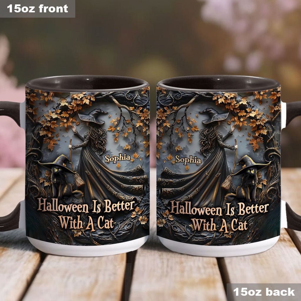 Halloween Is Better With A Cat - Personalized Black Cat Accent Mug