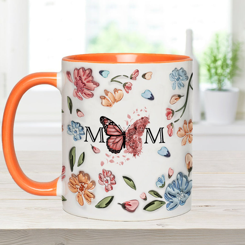 Mother Buttefly Pastel Floral Inflated - Personalized Mother Accent Mug