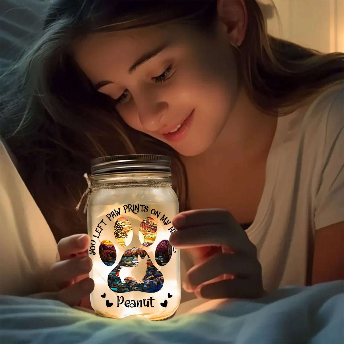 Tu as laissé des empreintes sur mon cœur - Lampe personnalisée pour bocal Mason en forme de chien