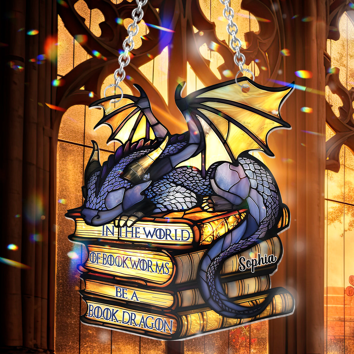 In The World Of Bookworms Be A Book Dragon - Personalized Book Window Hanging Suncatcher Ornament