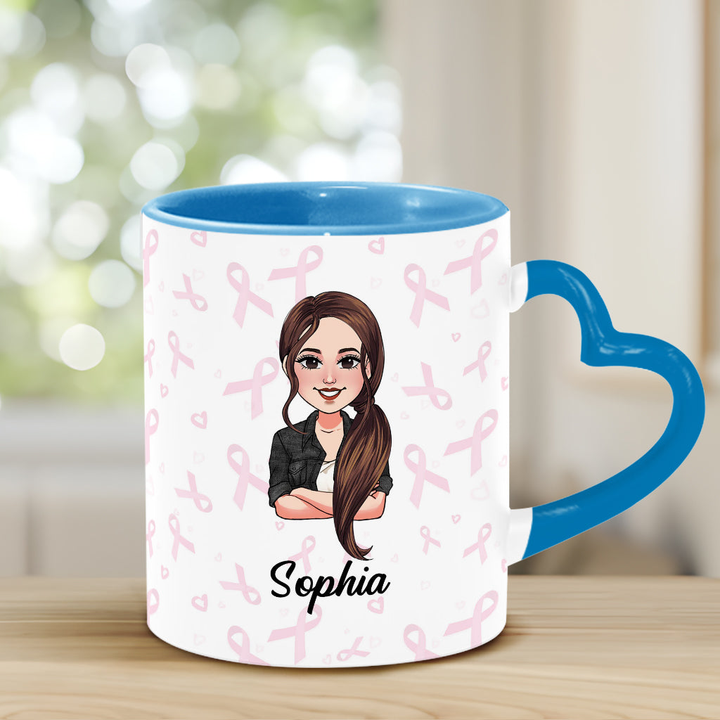 Cher cancer, tu as choisi la mauvaise personne - Mug personnalisé avec anse en forme de cœur pour la sensibilisation au cancer du sein