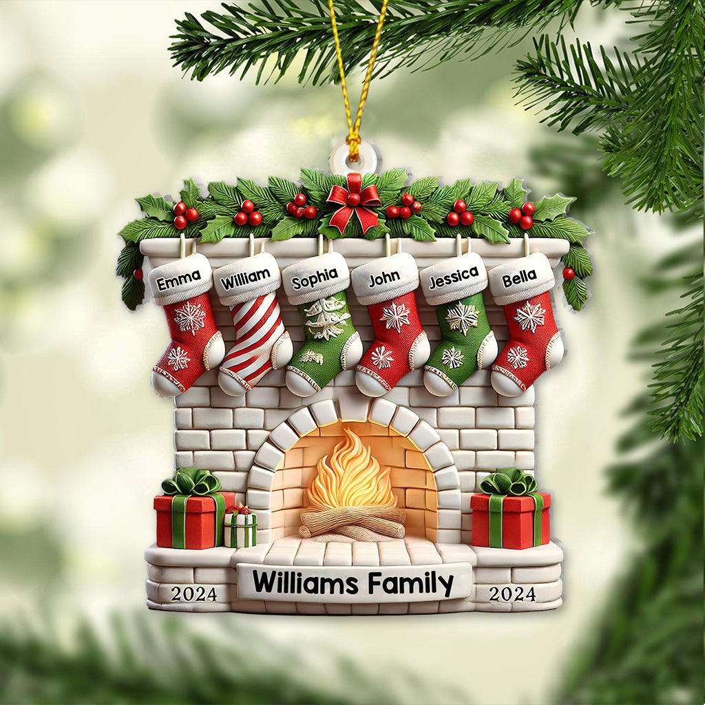 Stockings on Fireplace - Personalized Family Ornament