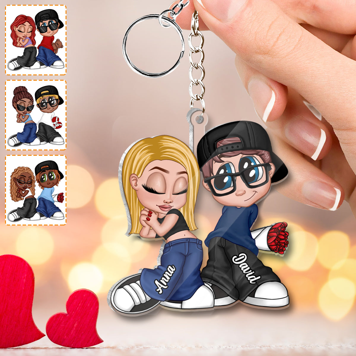 Y2K Couple Chicano - Personalized Couple Custom Shaped Keychain