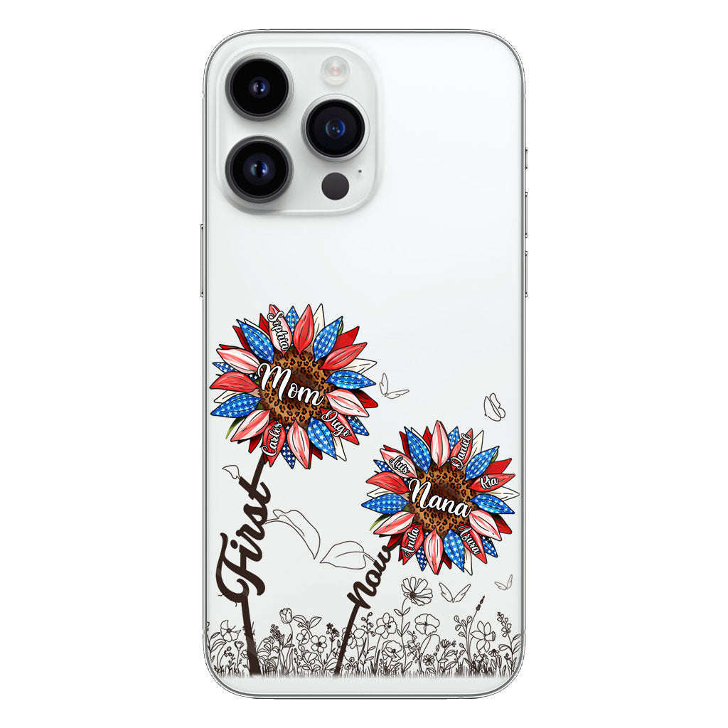 First Mom Now Grandma Sunflower Version - Personalized Grandma Clear Phone Case