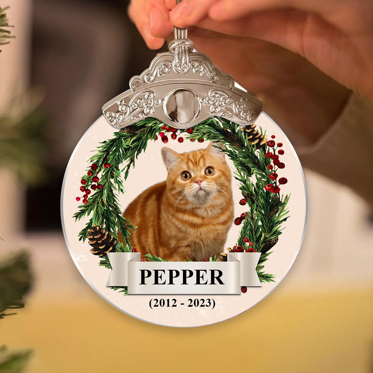 Custom Photo Lovely Pet Face - Personalized Cat Vintage Ornament