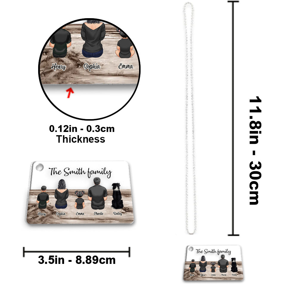 Family Sitting Back View Retro Vintage Beach Landscape - Personalized Family Transparent Car Ornament