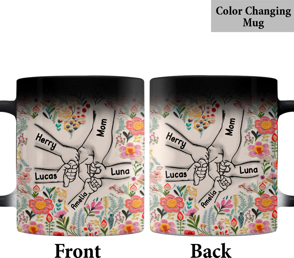 Hand In Hand Floral Style - Personalized Mother Mug