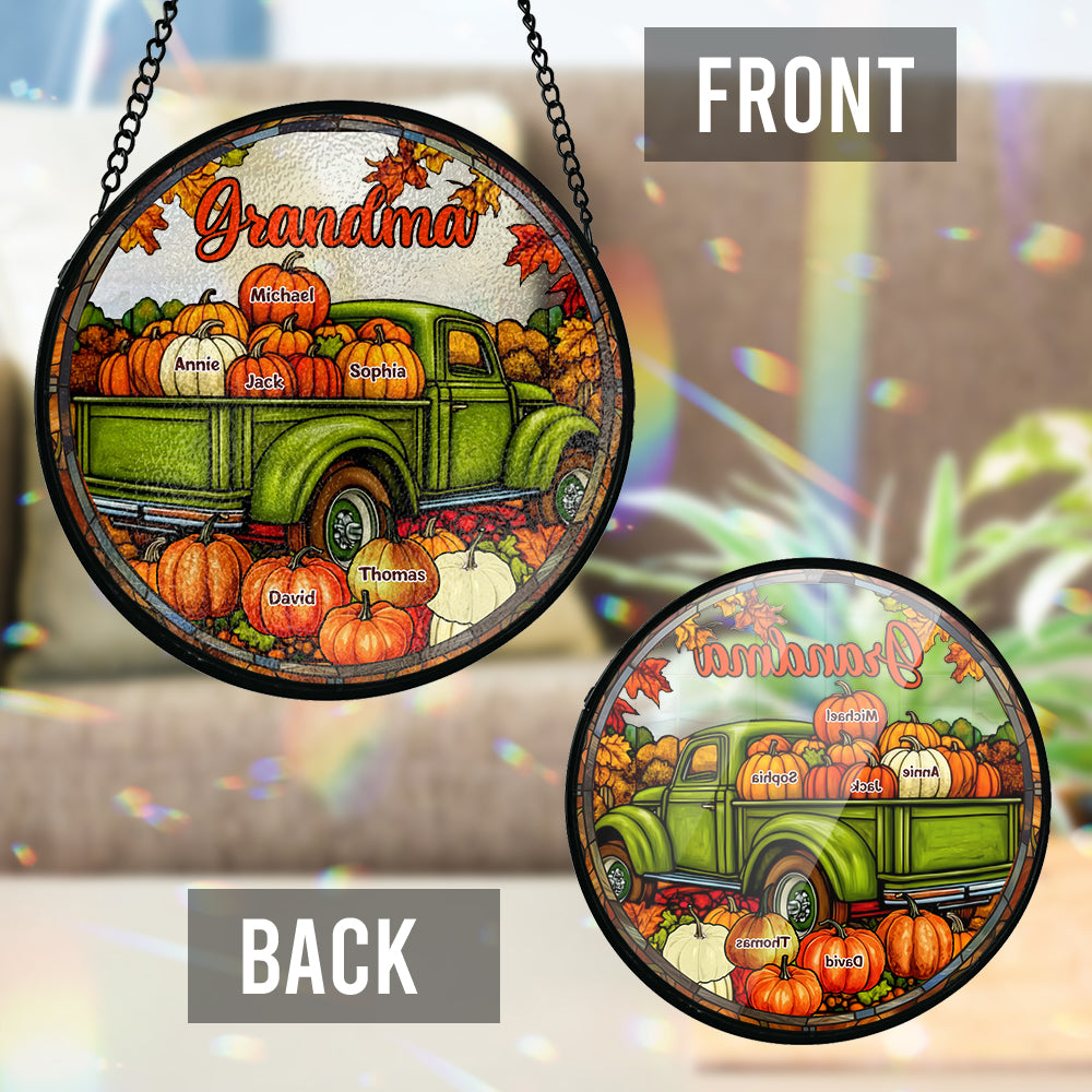 Grandma Fall Truck - Personalized Grandma Stained Glass Suncatcher