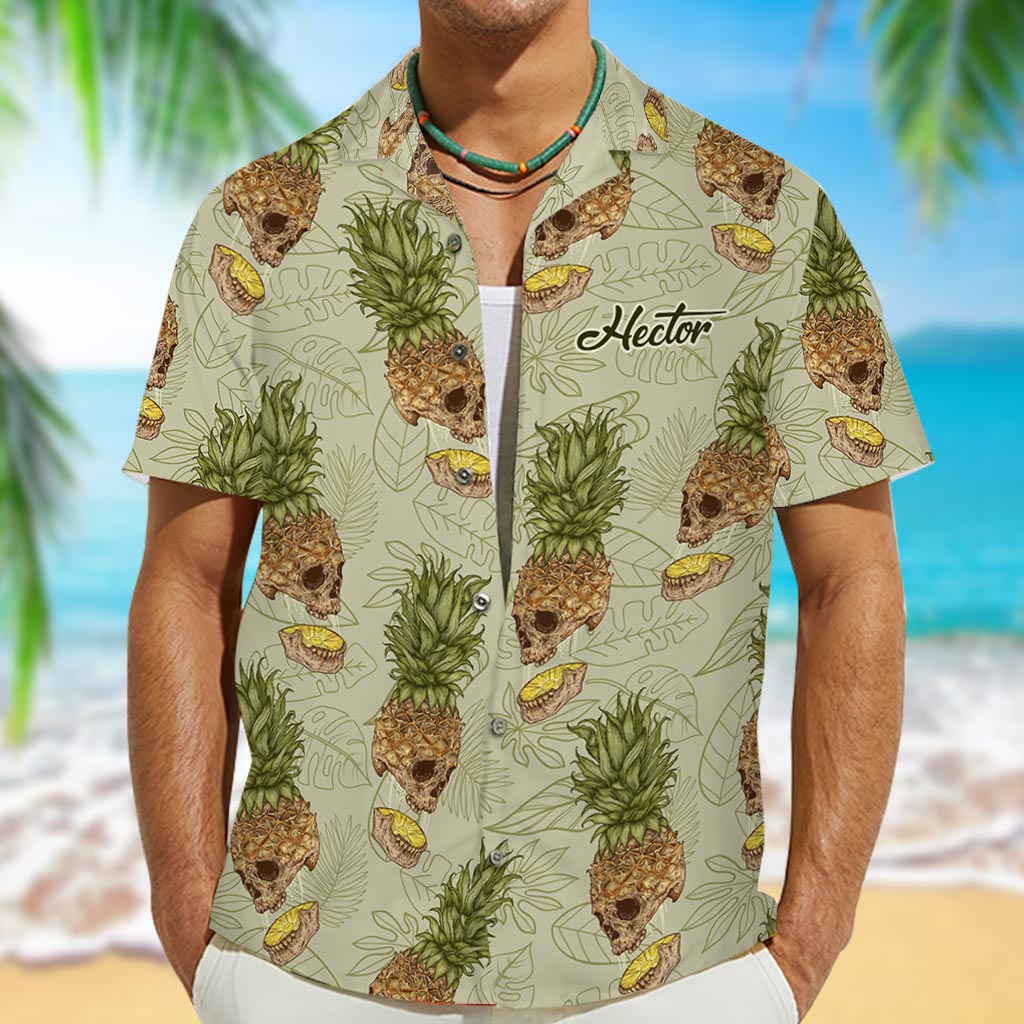 Chemise hawaïenne personnalisée avec motif tête de mort ananas humoristique