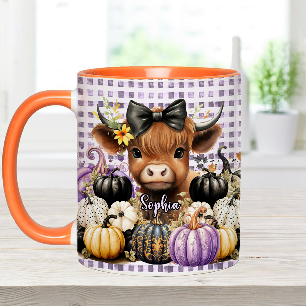 Cute Baby Highland Cow Fall Pumpkins - Personalized Accent Mug
