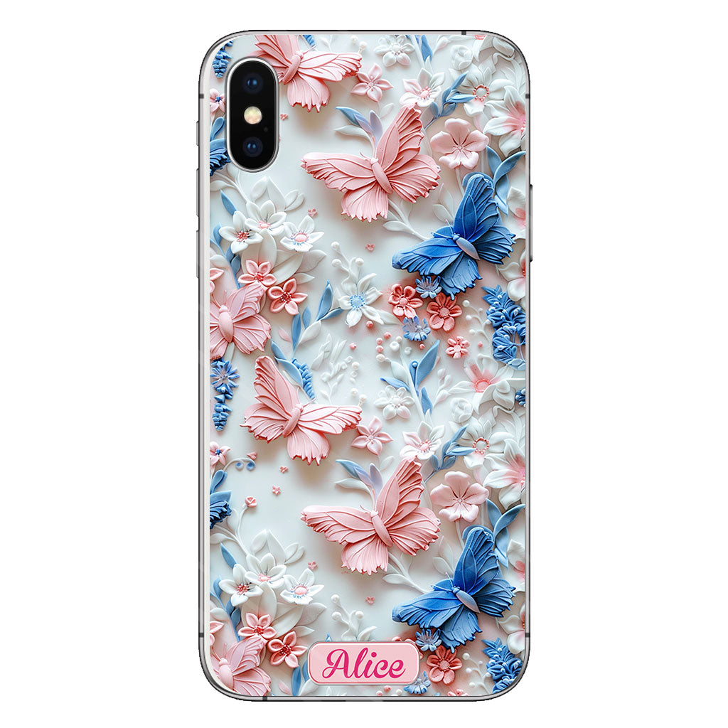 Pink And Blue Butterflies - Personalized Butterfly Clear Phone Case