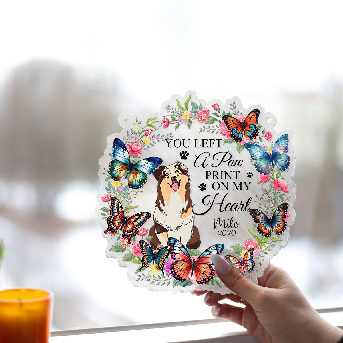 You Left A Paw Print On My Heart - Personalized Dog Window Hanging Suncatcher Ornament