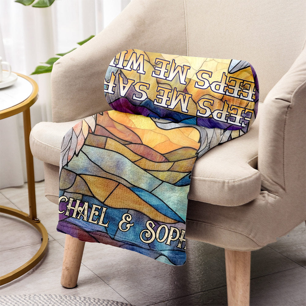 Wolf He Keeps Me Safe She Keeps Me Wild - Personalized Couple Blanket