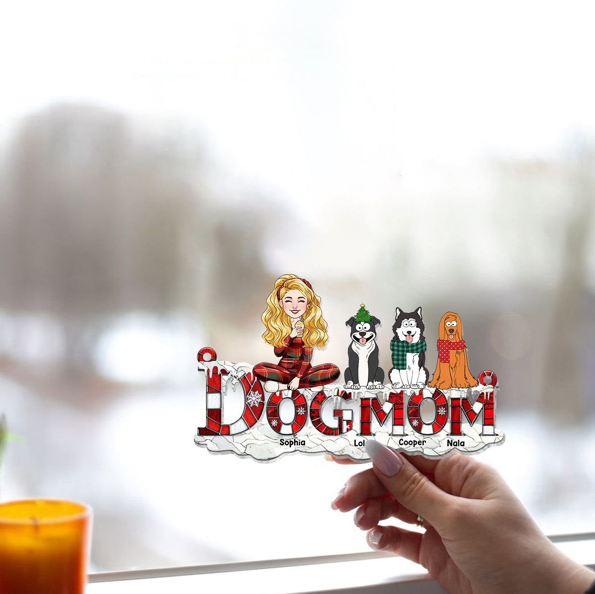 Noël pour maman de chien - Décoration attrape-soleil personnalisée à suspendre à la fenêtre - Décoration de Noël pour maman de chien 