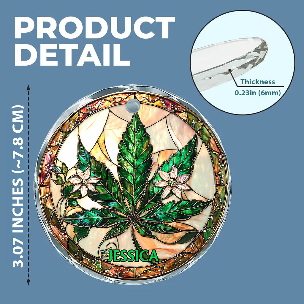 Hohe Weihnachten – Personalisierter runder Glasornament in Cannabisform