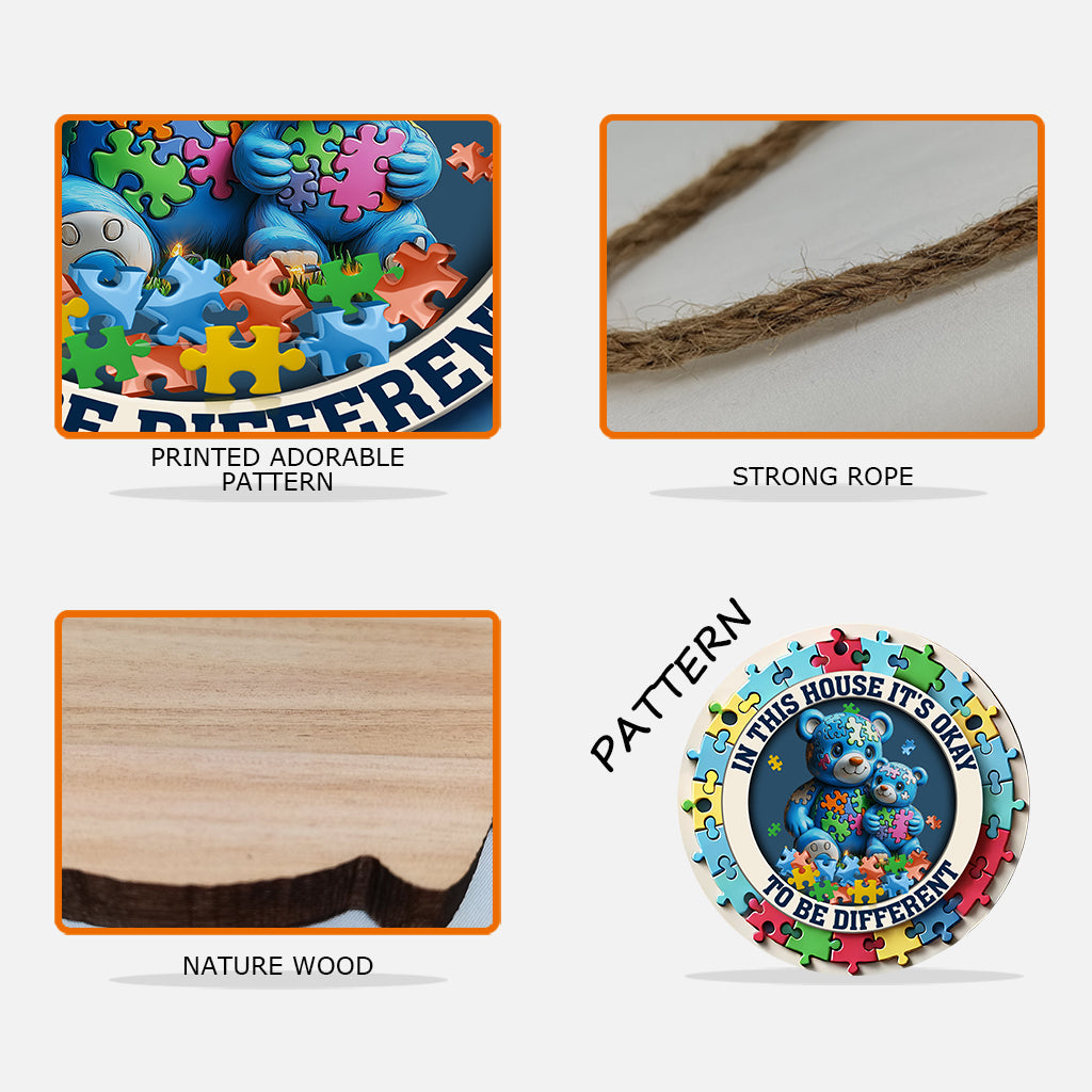 In This House It's Okay To Be Different - Autism Awareness Custom Shaped Wood Sign