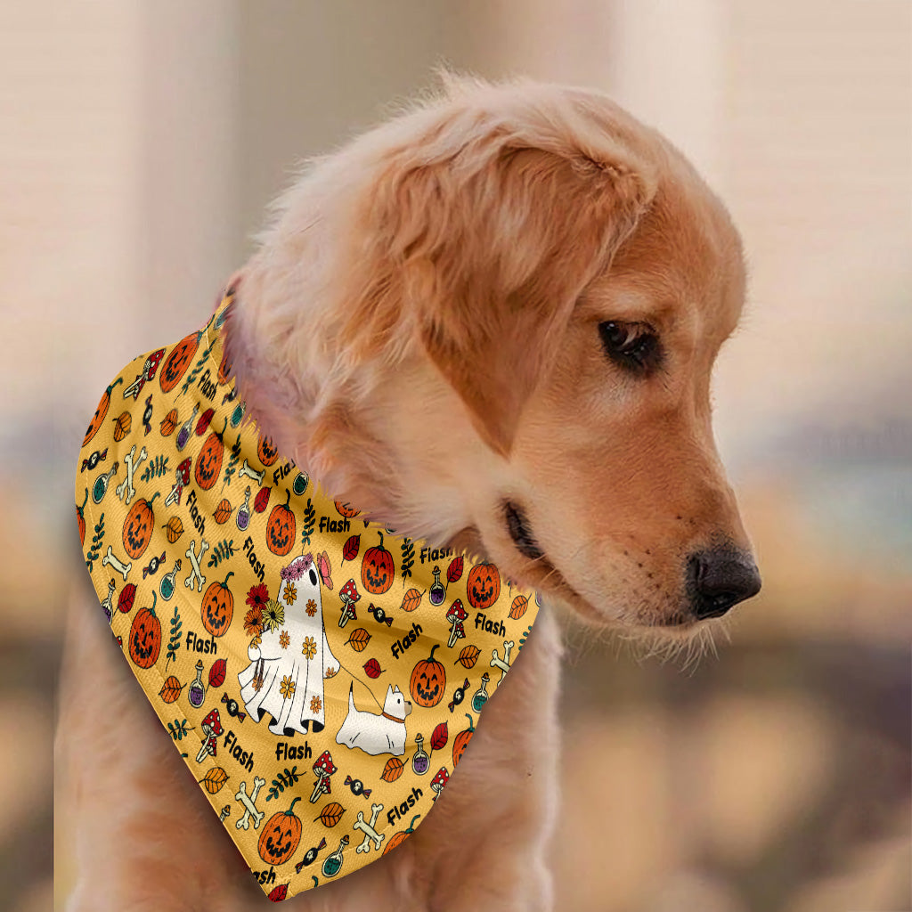 Cute Ghost Dog Pumpkin Ghost & Bat - Personalized Dog Pet Bandana