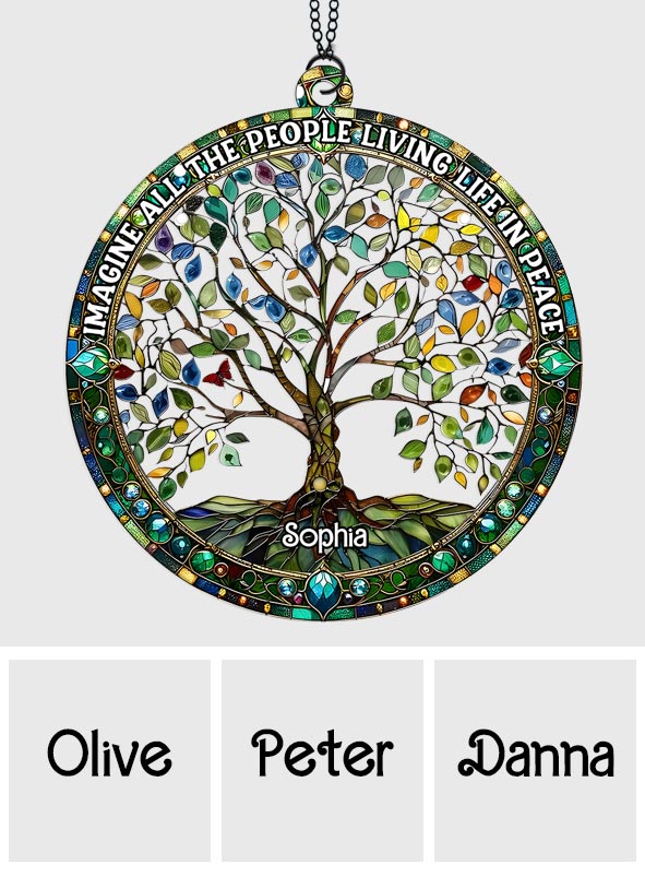 Imagine All The People Living Life In Peace - Personalized Hippie Window Hanging Suncatcher Ornament