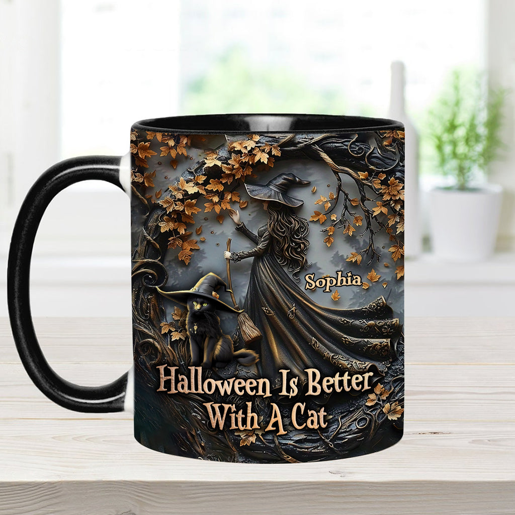 Halloween Is Better With A Cat - Personalized Black Cat Accent Mug