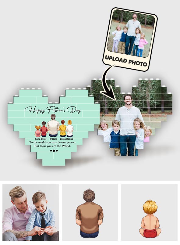 Happy Father's Day Best Dad Ever Back View Man Kids - Personalized Father Heart Building Brick Blocks Printed On Both Sides