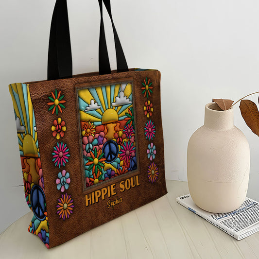 Hippie Soul - Personalized Hippie All-Over Print Canvas Tote Bag