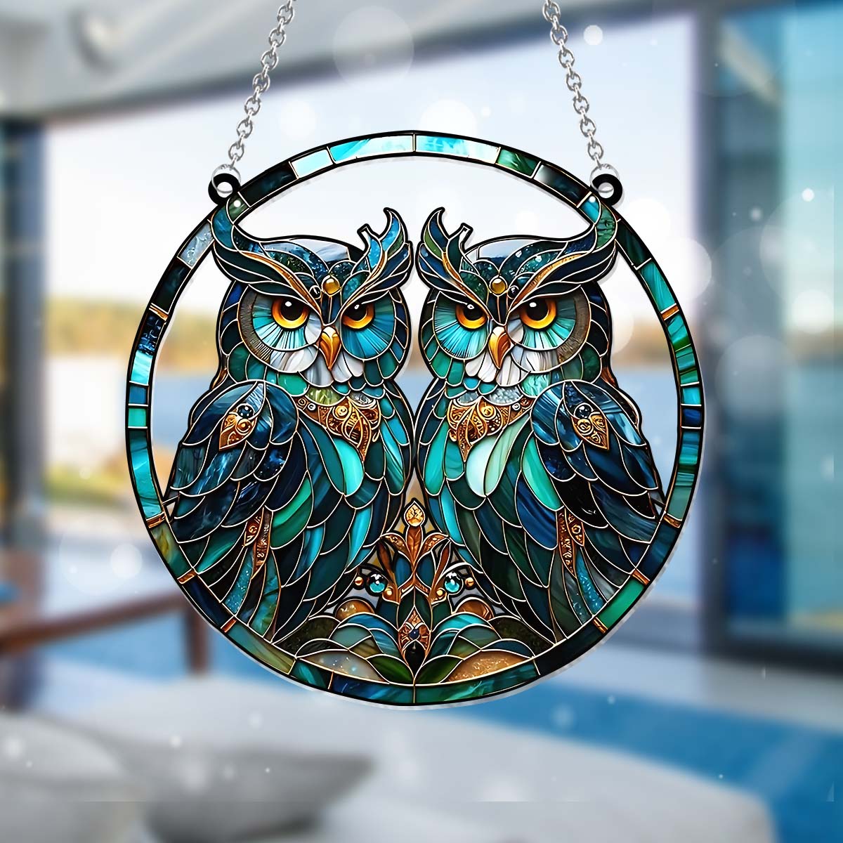 Beautiful Owls - Personalized Owl Window Hanging Suncatcher Ornament