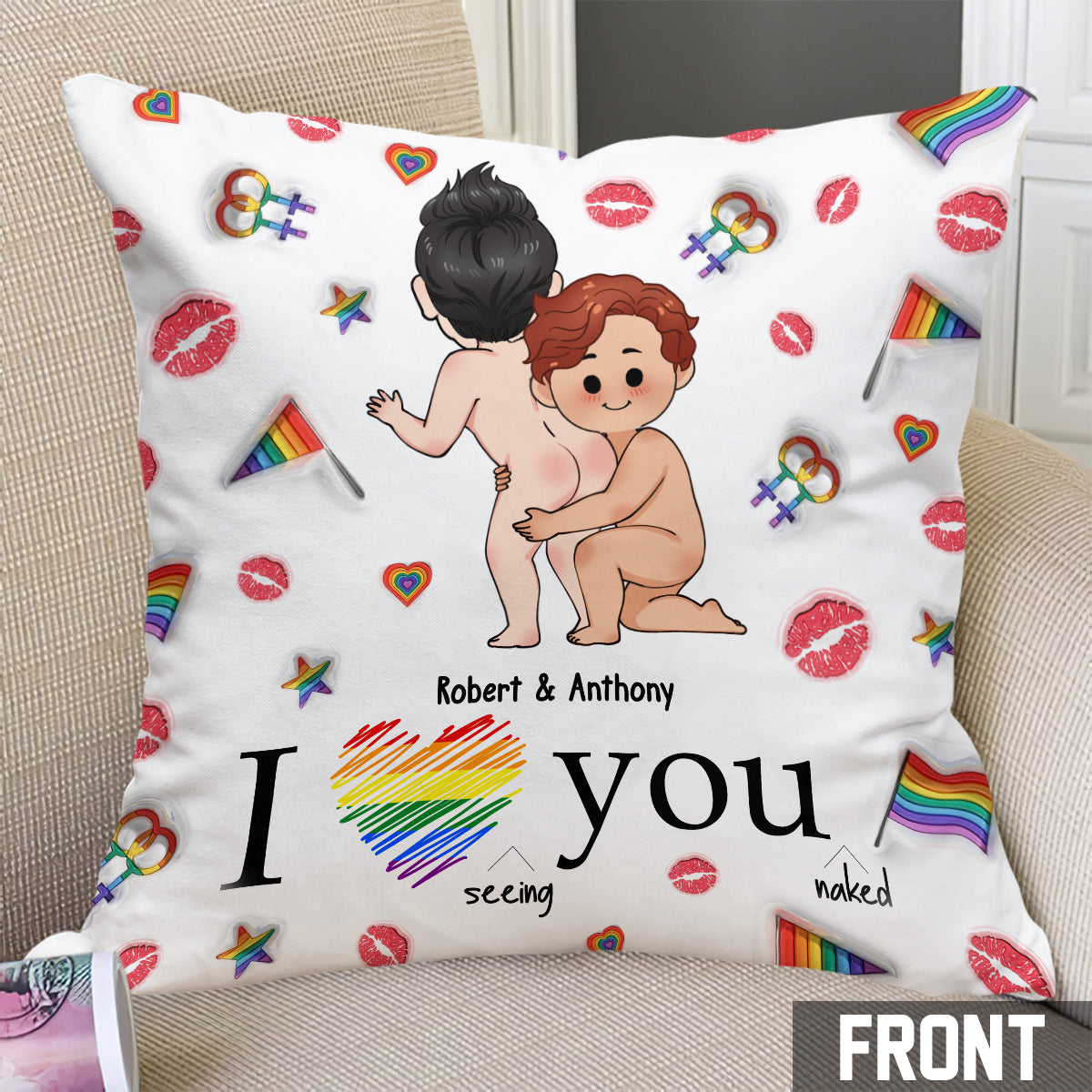 Je t'aime - Coussin décoratif personnalisé de soutien LGBT