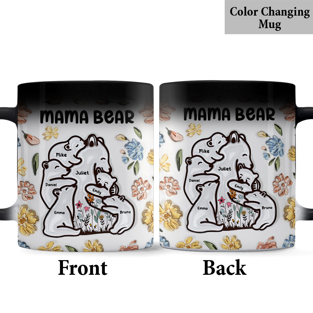 Mama Bear Huggings Her Cubs Floral Style - Personalized Mother Mug