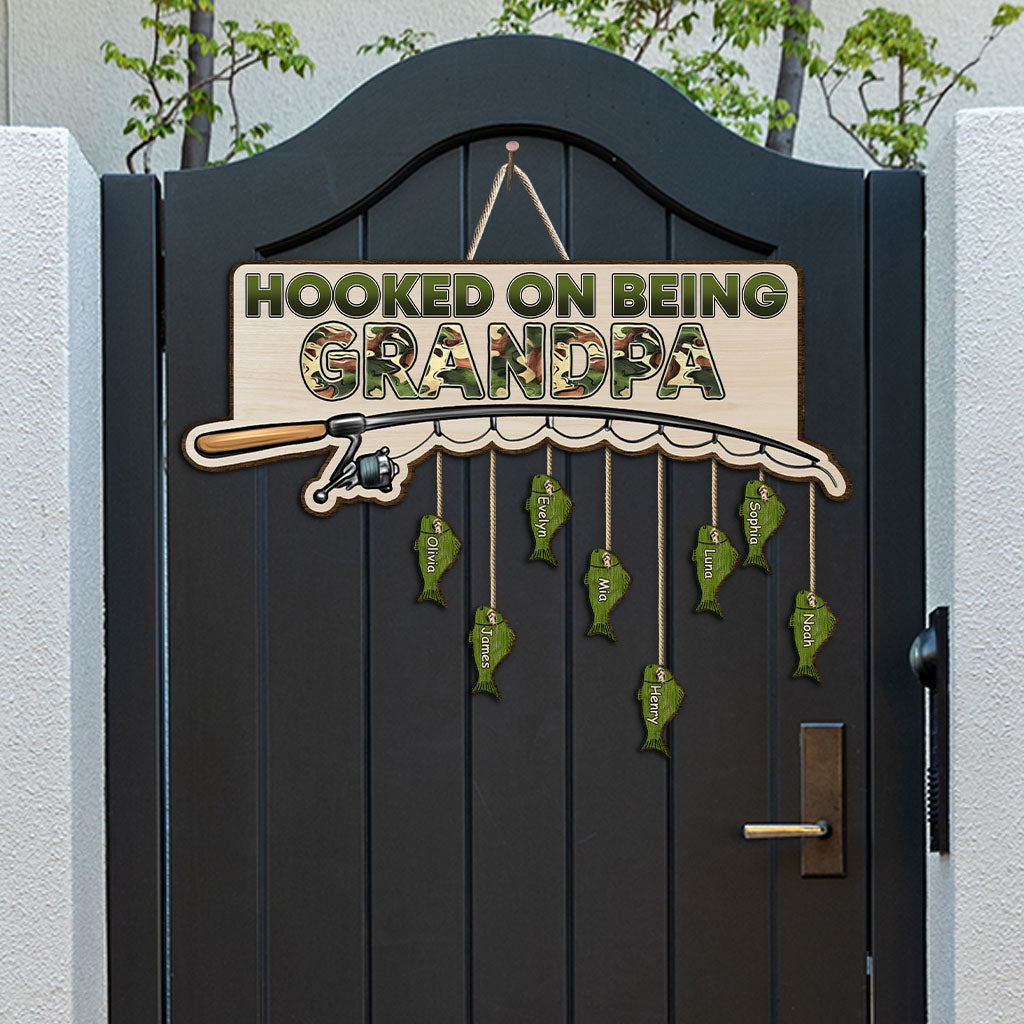 Hooked On Being Dad/ Grandpa... - Personalized Fishing Pallet Wood Sign