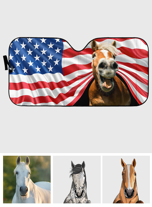 Pare-soleil de voiture personnalisé avec un cheval amusant pour la fête de l'Indépendance