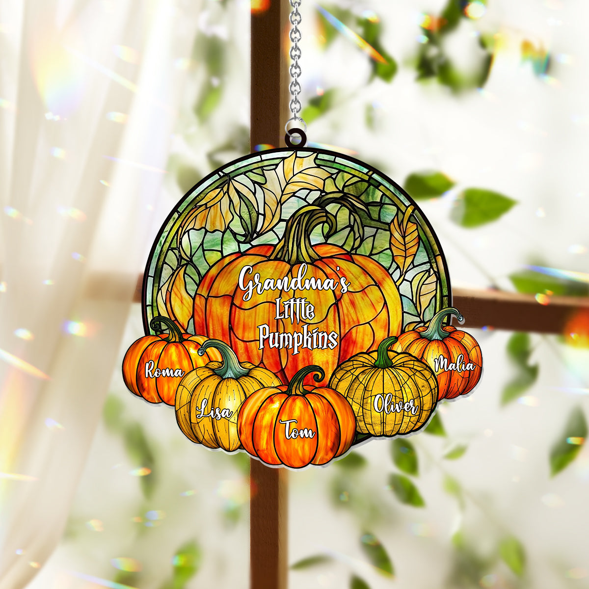Omas kleine Kürbisse – Beliebiger Titel – Personalisierter Oma-Fensterhänger-Sonnenfänger 