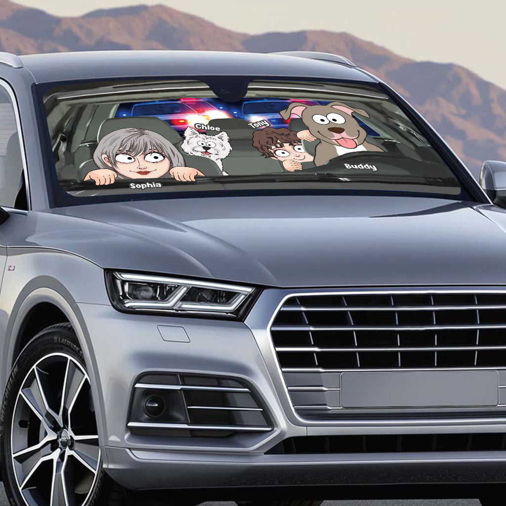 Du, ich und die Hunde – Personalisierter Sonnenschutz fürs Auto mit Hund