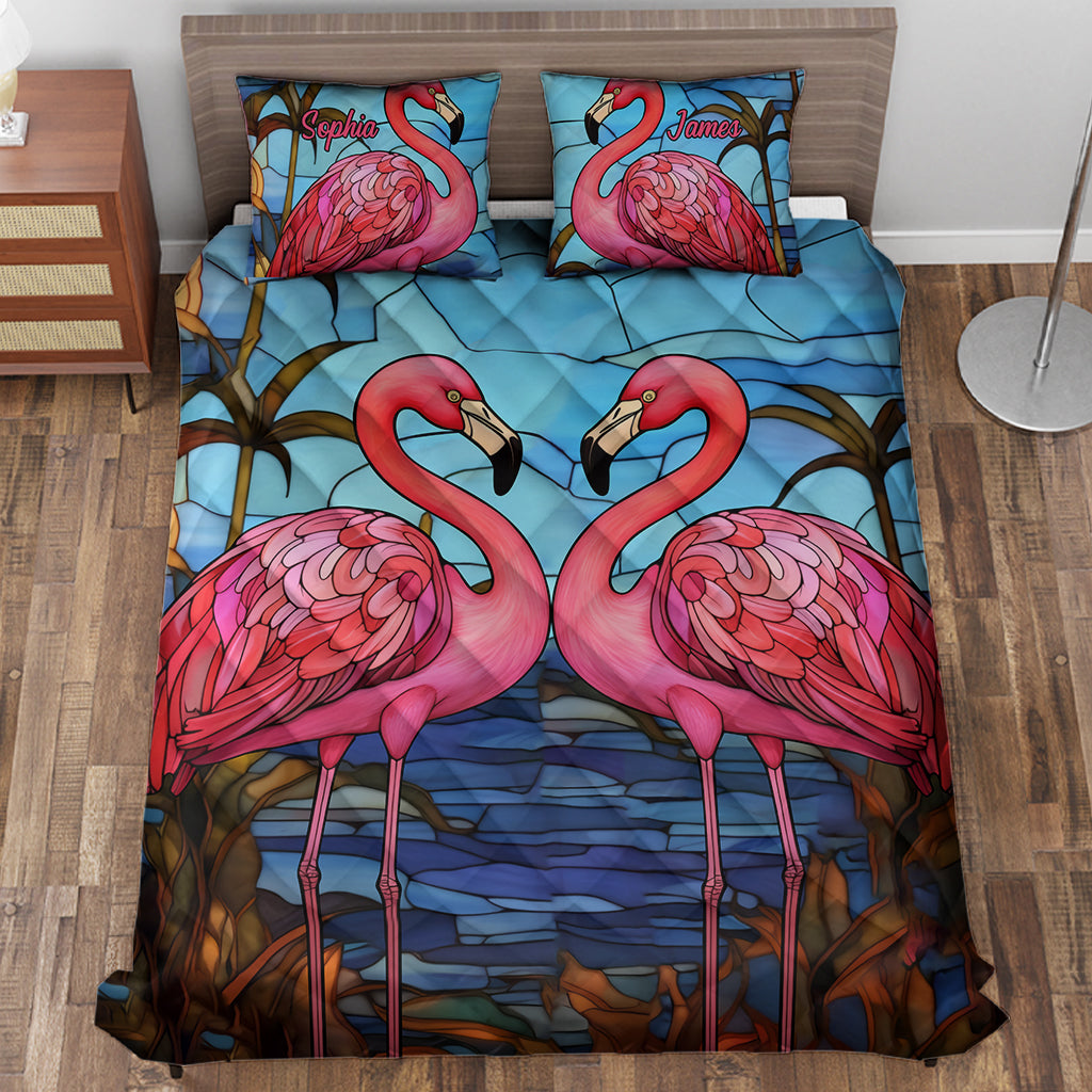 Ensemble de courtepointe personnalisé « Flamants roses »
