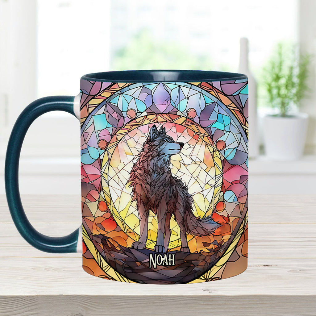 Wilder Geist – Personalisierte Tasse mit Wolfsmotiv